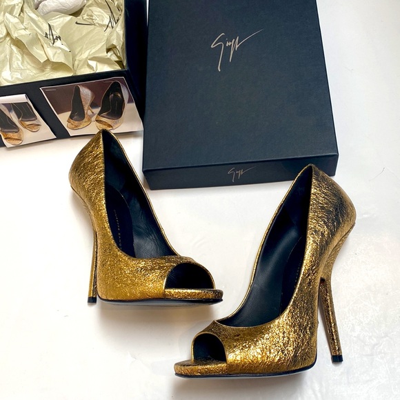 Giuseppe Zanotti Gold Alien/Warby Cristallo Heels Gold Glamour Metallic Pumps - Picture 3 of 16